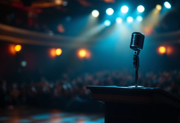 Jerrod Carmichael performing stand-up comedy on stage