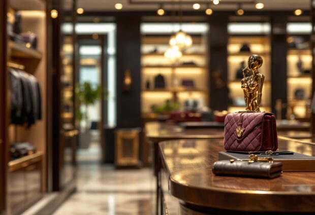 Elegant luxury shopping scene with high-end products