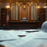 A courtroom scene highlighting celebrity trials and social media
