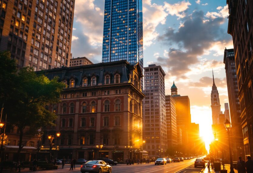 Chicago skyline with a focus on the new pope's influence