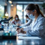 Researcher analyzing data on HIV vaccine funding cuts