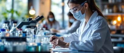 Researcher analyzing data on HIV vaccine funding cuts