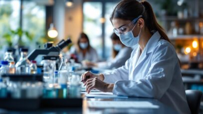 Researcher analyzing data on HIV vaccine funding cuts