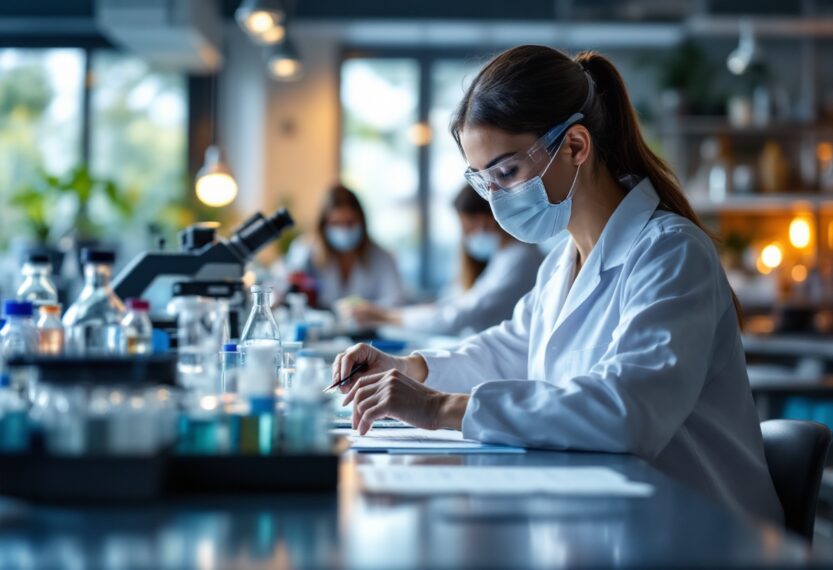Researcher analyzing data on HIV vaccine funding cuts