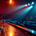 Mike Birbiglia performing stand-up comedy on stage