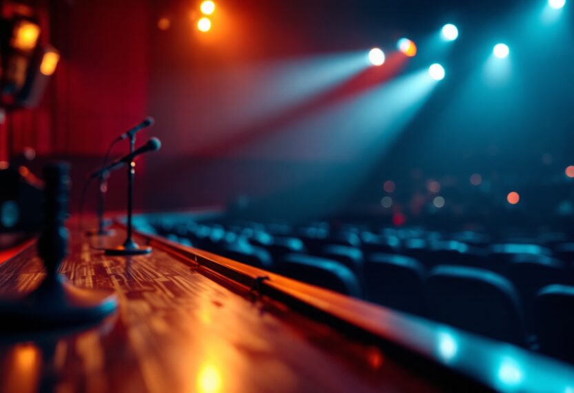 Mike Birbiglia performing stand-up comedy on stage