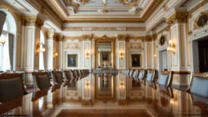 A lavish scene depicting the Gilded Age of politics