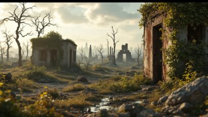 Scene depicting survival dynamics in a post-apocalyptic setting