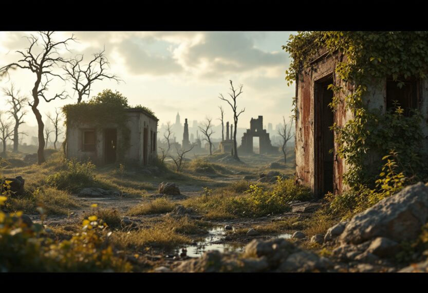 Scene depicting survival dynamics in a post-apocalyptic setting