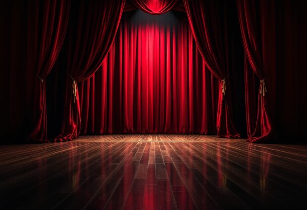 An actor expressing candor on stage in a theater