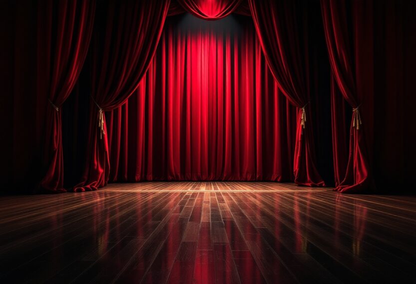 An actor expressing candor on stage in a theater