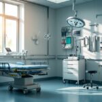 Hospital emergency room with medical staff discussing care