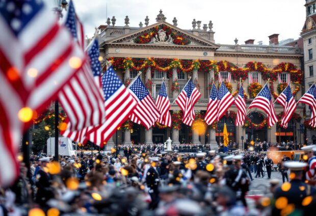 A vibrant military parade showcasing power and unity.