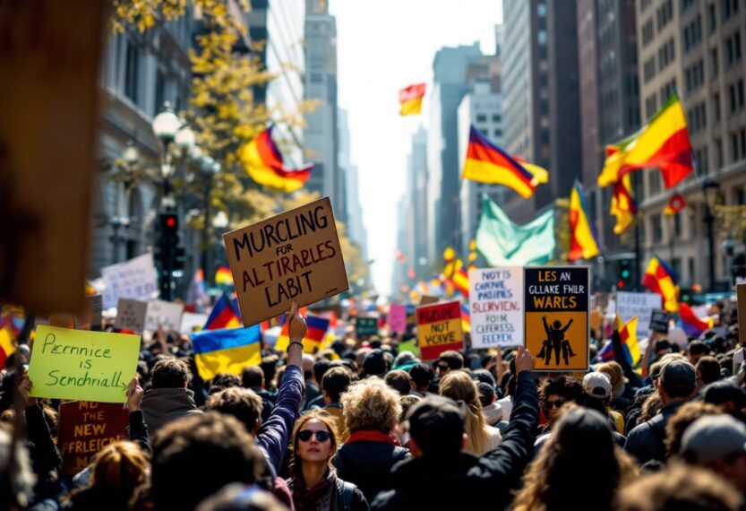 Manifestazione colorata a Los Angeles con partecipanti uniti