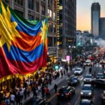 Crowd protesting in Los Angeles against immigration policies