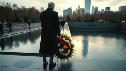 King Charles and Queen Camilla lay wreath at the 9/11 Memorial during state visit