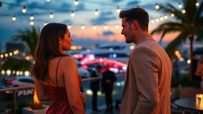 Alix Earle and Braxton Berrios seen chatting at Sports Illustrated F1 event